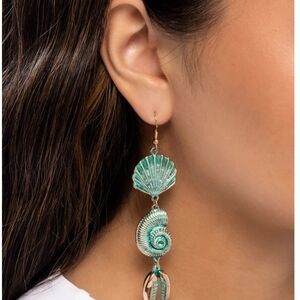 Elegant Shell and Spiral Drop Earrings Coastal Charisma Blue Fashion Jewelry